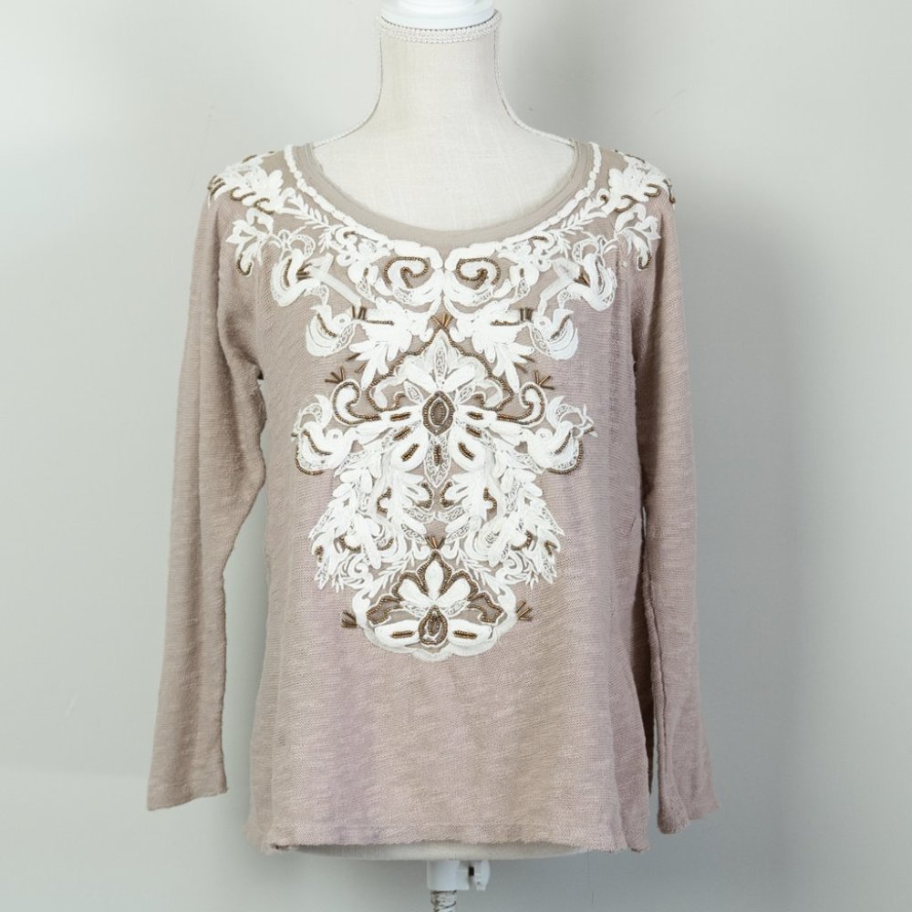Anthropologie Meadow Rue Lace Embroidered Long Sleeve Top